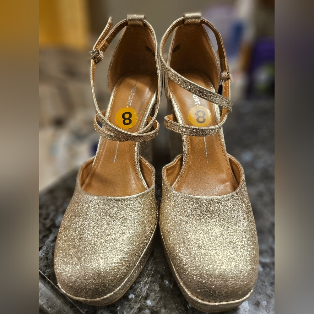 Formal Light Gold Sparkle Platform Heel